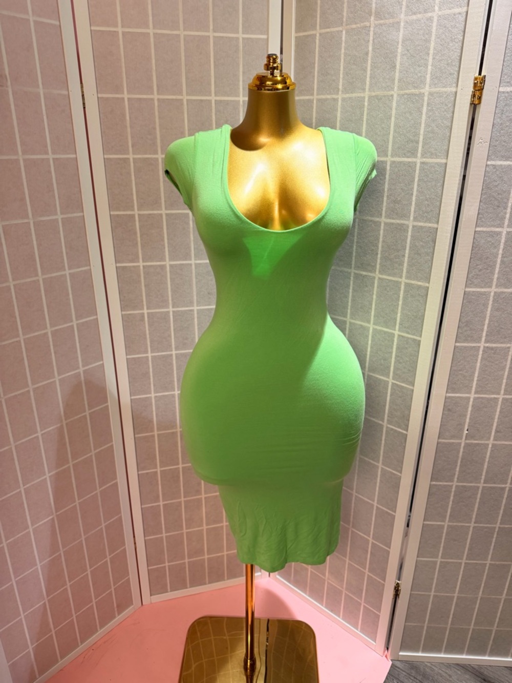 See You Monday Vibrant Lime Green Scoop Neck Bodycon Dress